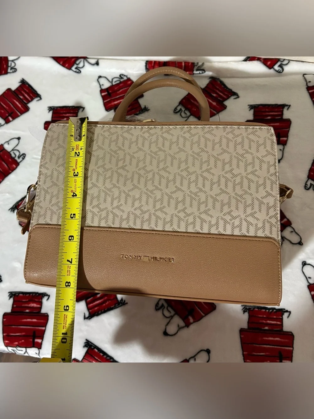 Tommy Hilfiger Beige & Tan Monogram Convertible Satchel